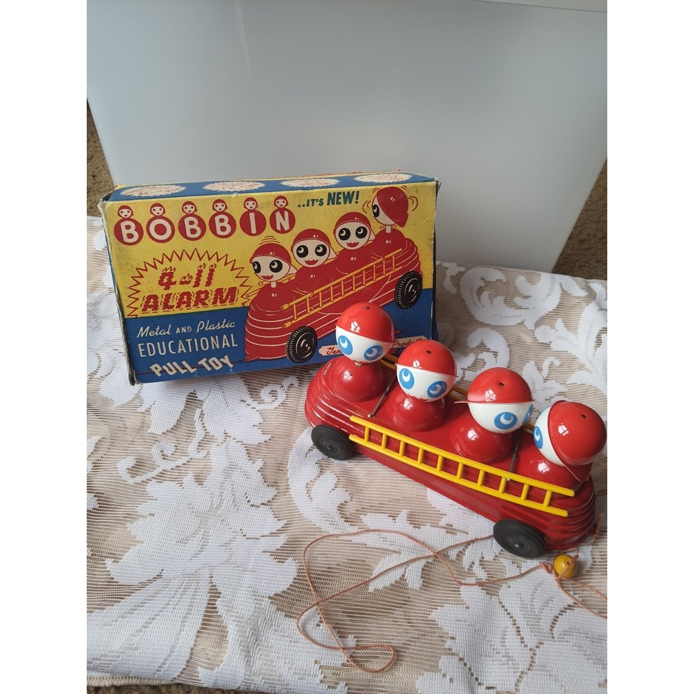 Vintage Lagco 4-11 Alarm Firefighters Metal And Plastic Bobbing String Pull Toy